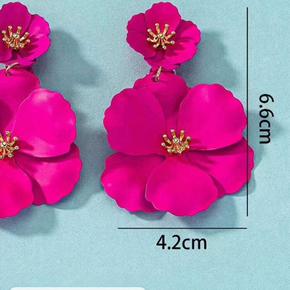 Pink Flower Drop Earrings - Picture 4 of 6